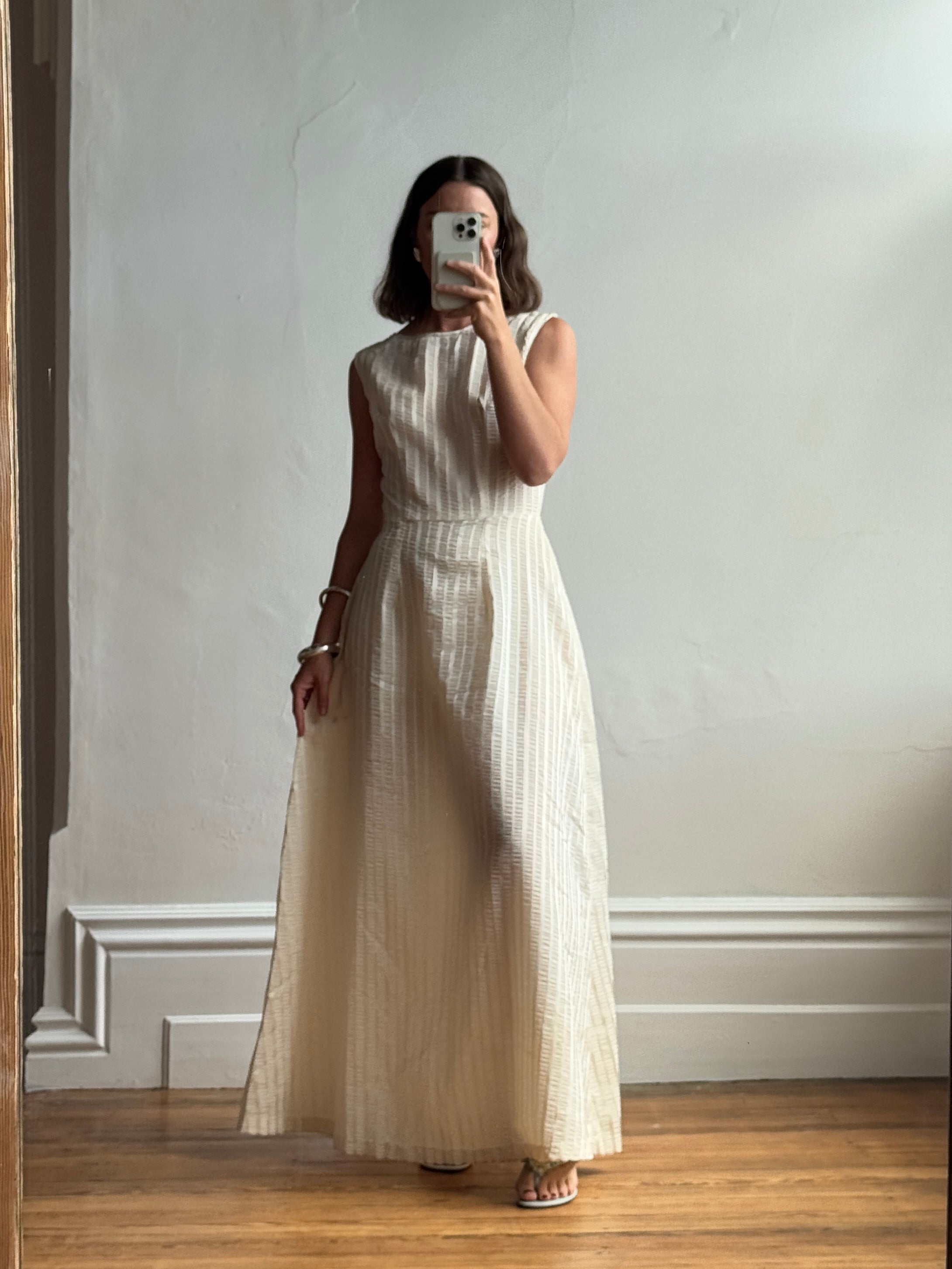 Vintage 60s Crinkle Classic Dress Creme