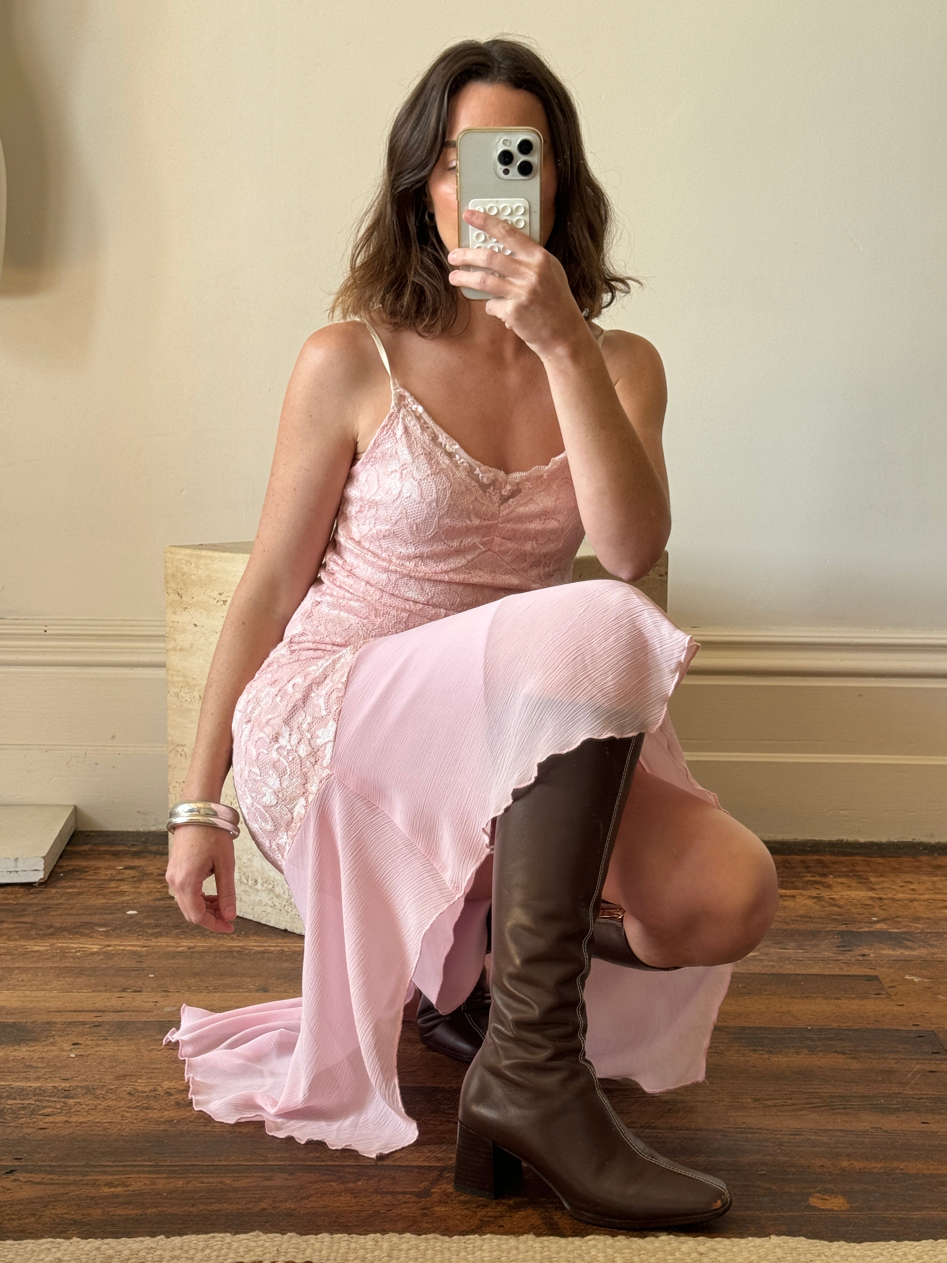 Vintage Pink Lace Asymmetrical Fairy Dress