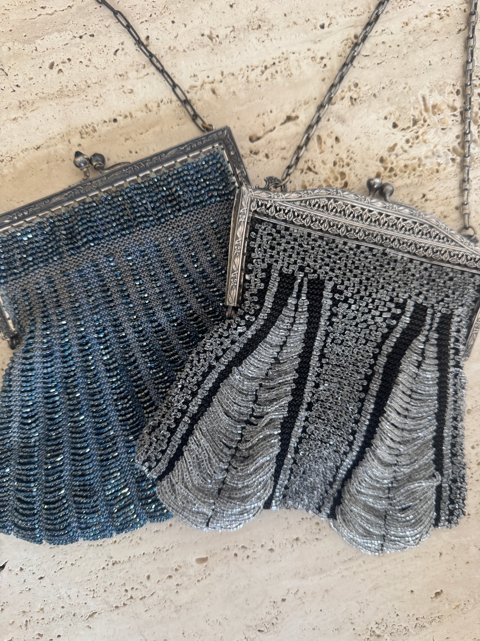 Antique 1920s Beaded Art Deco Evening Bag Navy