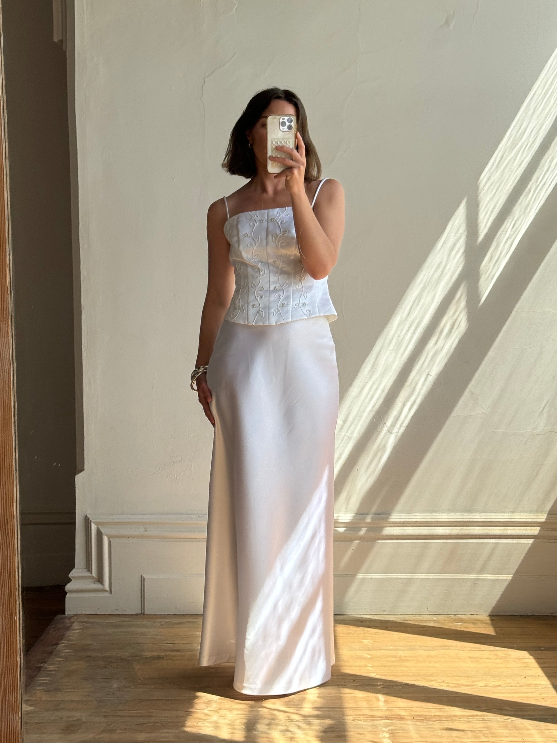 Vintage 90s Beaded Satin Two Piece Wedding Set