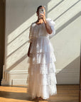 Vintage 70s Tiered Lace Wedding Dress Crisp White