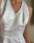 Vintage 90s Satin Halter Wedding Dress With Daisies