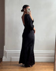 Vintage 30s Black Satin Backless ZigZag Fishtail Dress