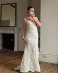 Vintage Y2K Italian Sheer Embroidered Naked Bustier Wedding Gown