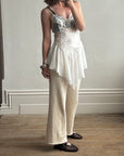 Vintage Asymmetrical Lace Panelled Satin Slip Mini White