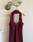 Vintage 90s Burgundy Slip Dress With Pink Sequins and Scarf
