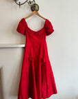 Vintage Pure Silk Red Off Shoulder Midi Dress