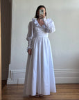 Vintage 70s Taffeta Frill Wedding Dress with Bow