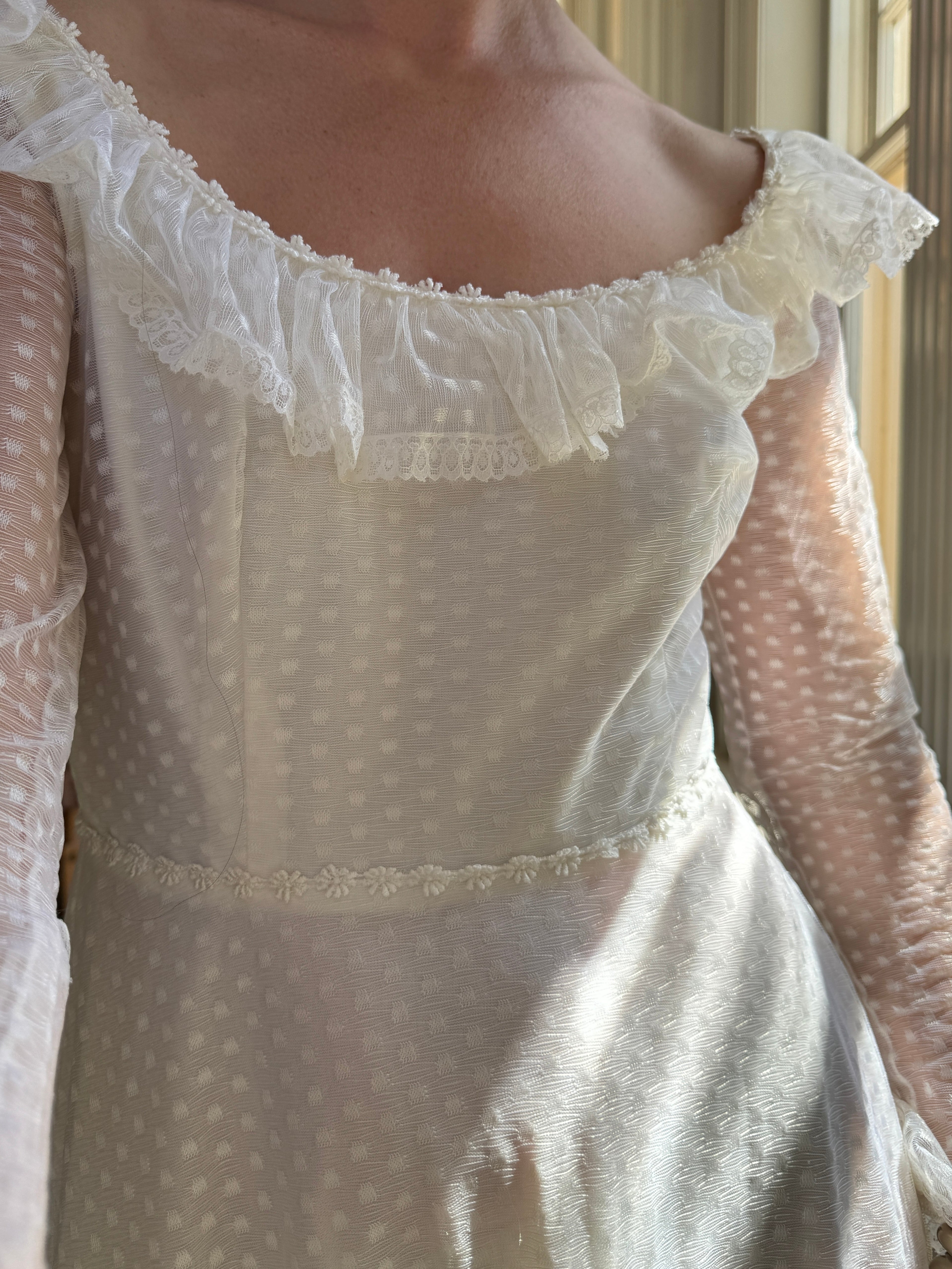 Vintage 70s Polka Scoop Neck Wedding Dress