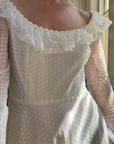 Vintage 70s Polka Scoop Neck Wedding Dress