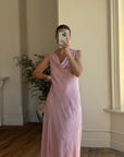 Vintage 90s Bias Beaded Sheer Asymmetrical Slip Dress Baby Pink