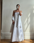 Vintage 90s A-Line Strapless Satin Wedding Dress with Shawl
