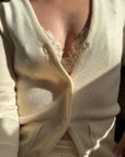 Vintage Pure Wool Button Up Plain Cardi Creme