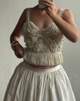 Vintage 90s Two Piece Tulle Beaded Top and Princess Silk Satin Skirt