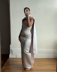Vintage 90s Satin Classic Bow Bridesmaid Dress with Large Sash Baby Pink