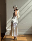 Vintage 30s Satin Bias Belted Bridal Midi