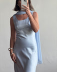 Vintage 90s Australian Made Satin Prom Dress with Scarf Ice Blue