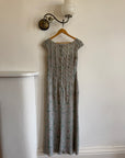 Vintage 90s Badgley Mischka Silver Pure Silk Embellished Gown
