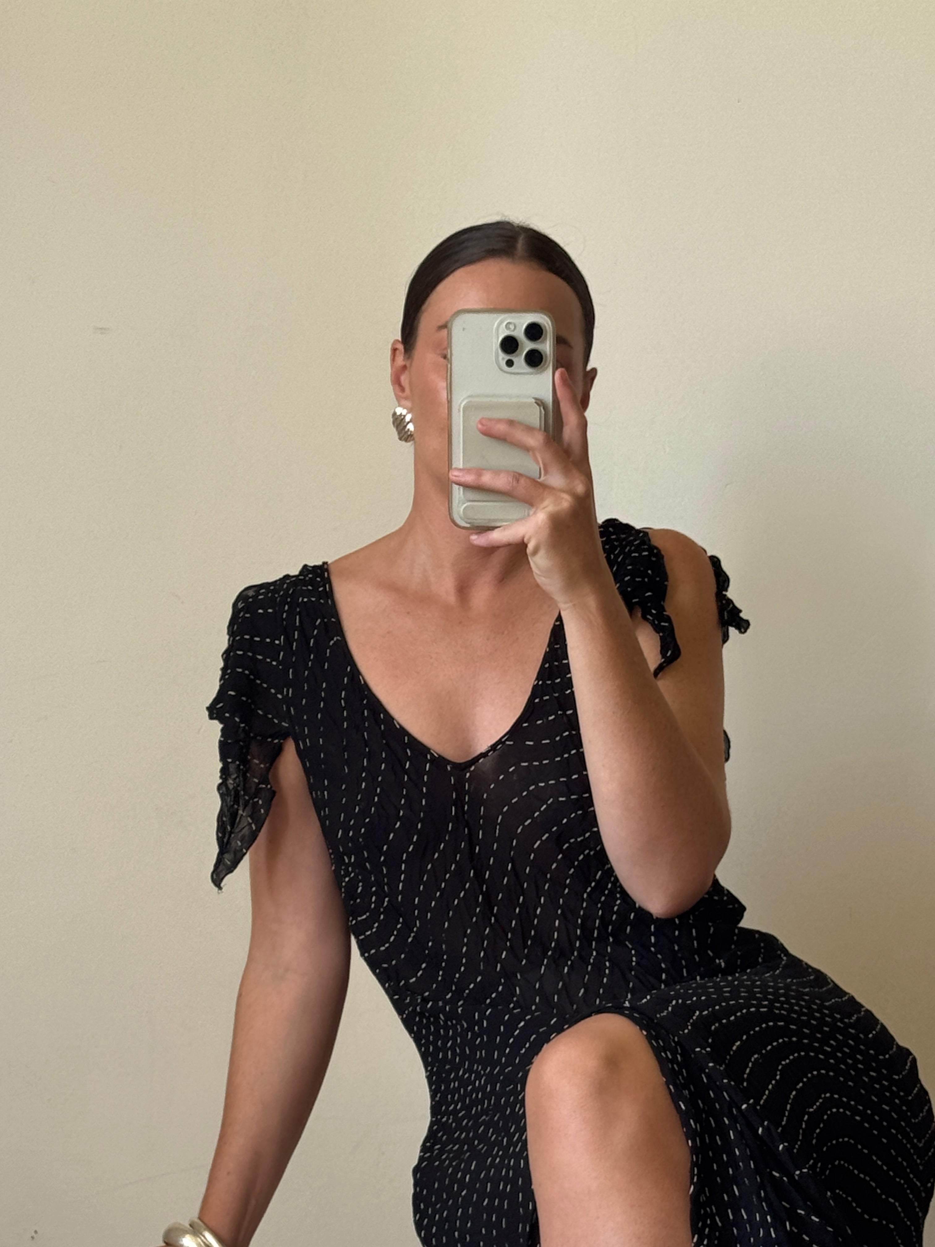 Vintage 90s Crinkle Sheer Fairy Dress Noir