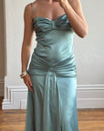 Vintage 90s Teal Satin High Low Prom Dress