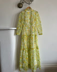 Vintage 70s Lemon Floral Tiered Maxi Dress