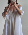 Vintage 80s Wedding Morning Lace Peignoir and Slip Set