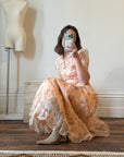 Vintage Sheer Peach Floral Collared Sundress With Tie