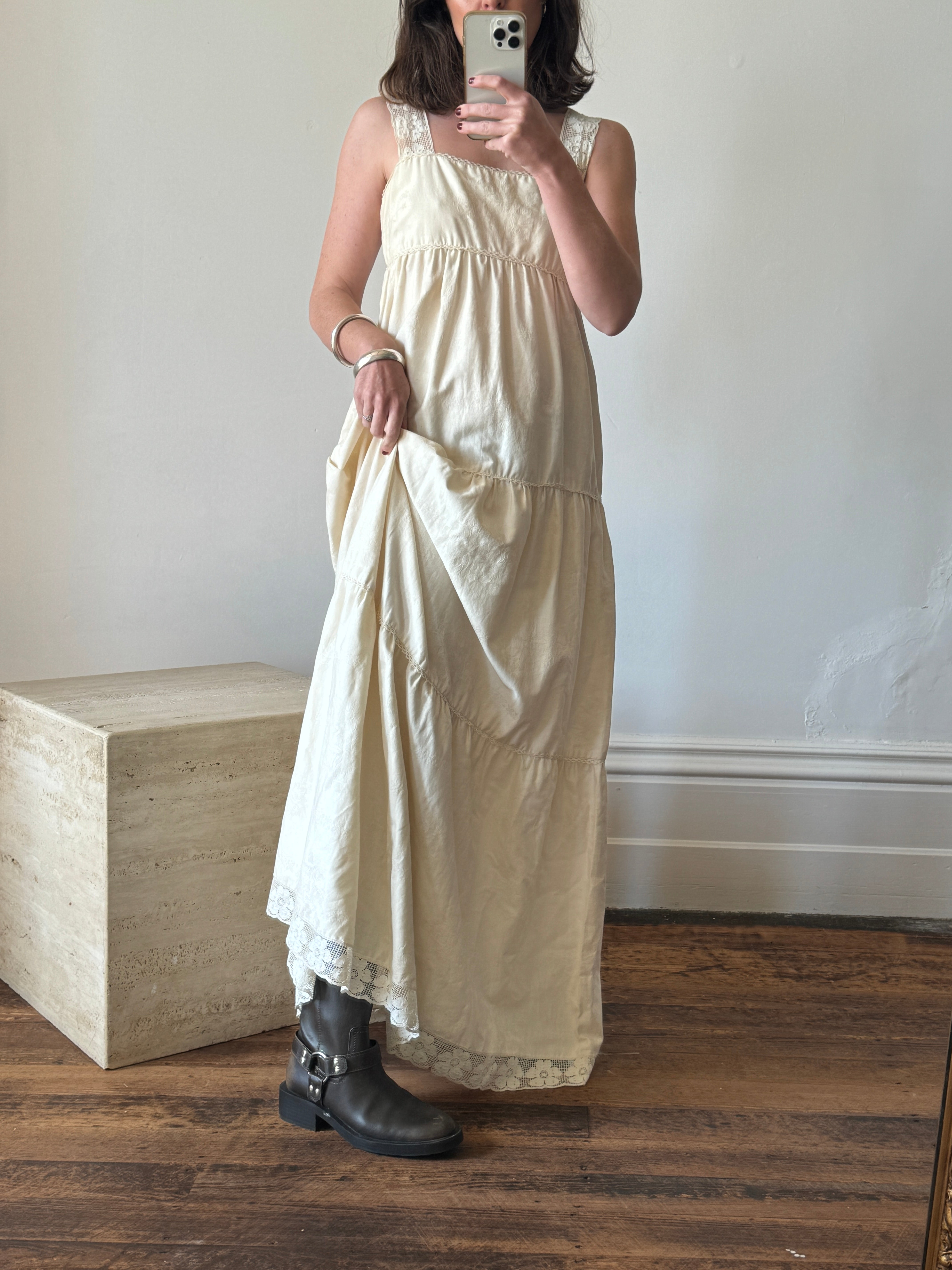 Vintage 70s Cotton Sundress Creme
