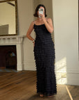 Vintage 90s Pure Silk Tiered Ruffle Dress Navy