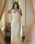 Vintage V Neck Sheer Vine Wedding Dress
