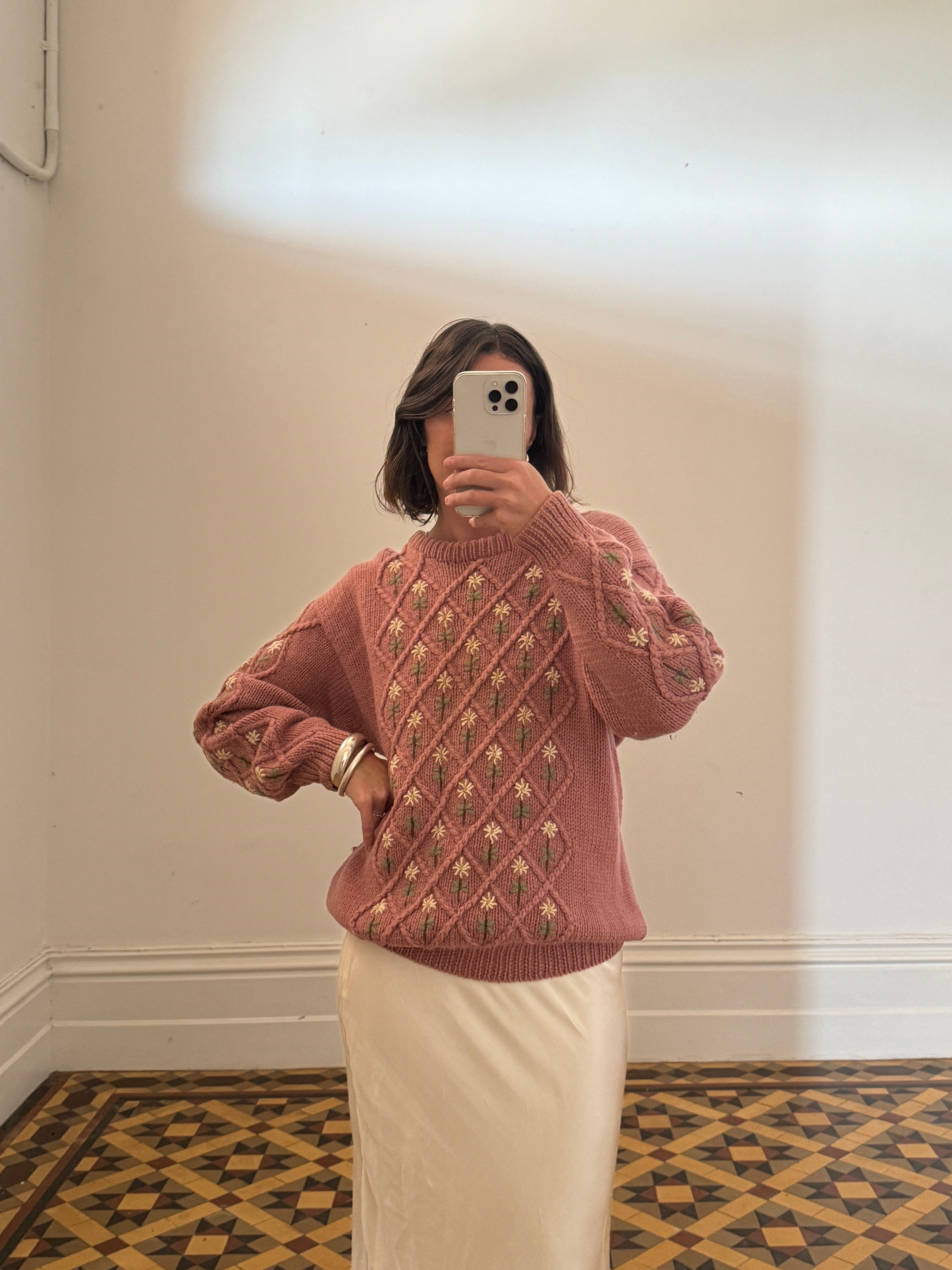 Vintage Chunky Wool Daisy Knit Dusty Pink