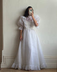 Vintage 80s Ruffled Sheer Organza Wedding Dress