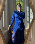 Vintage 80s Royal Blue Long Sleeve Fringe Dress