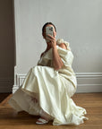 Vintage 80s Drop Waist Quilted Wedding Dress Creme