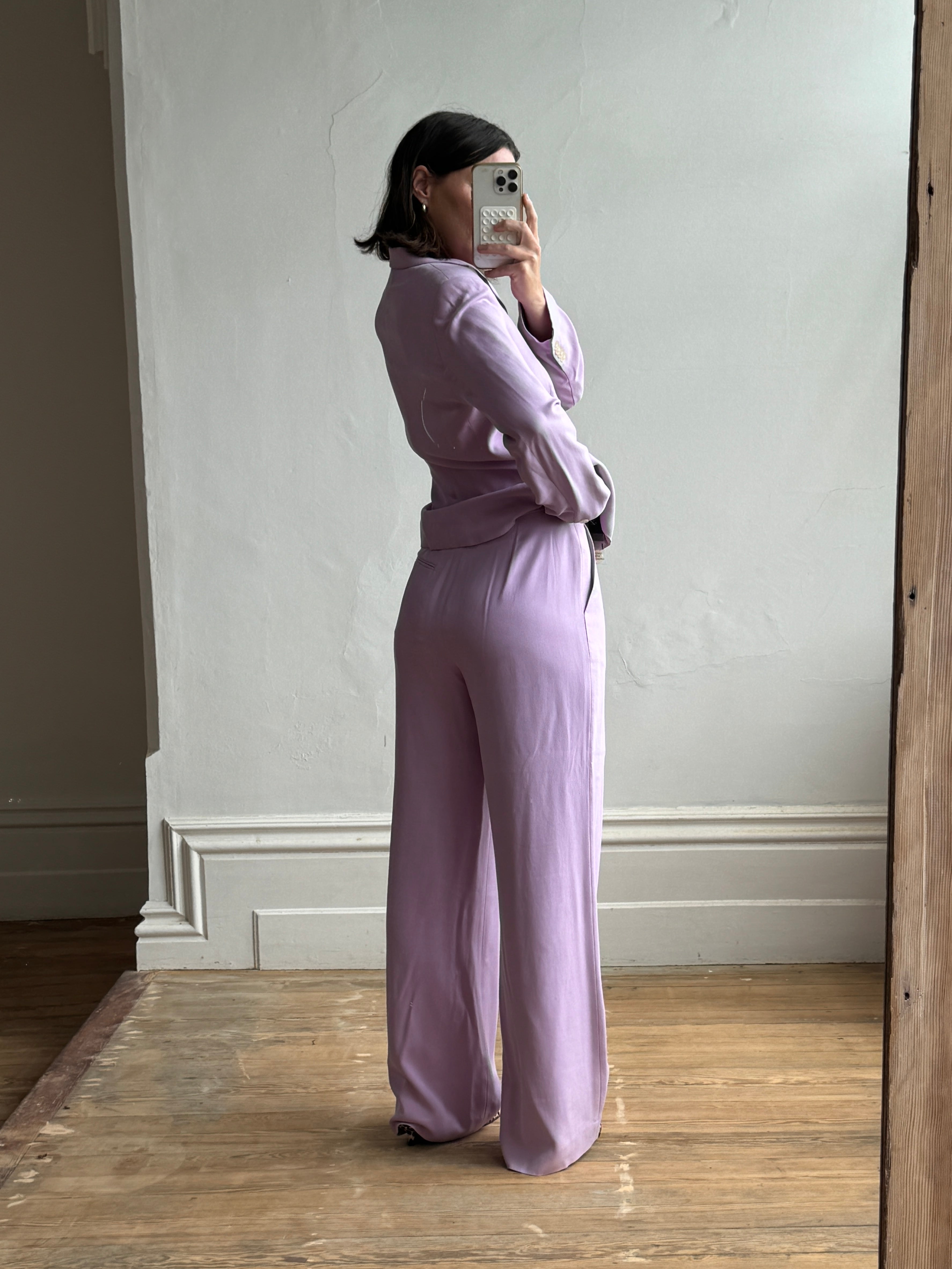 Vintage 90s Ralph Lauren Pure Silk Lilac Suit with Original Tags Attached