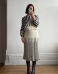 Vintage 70s Knit Batwing Midi Dress Black and Cream