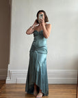 Vintage 90s Teal Satin High Low Prom Dress