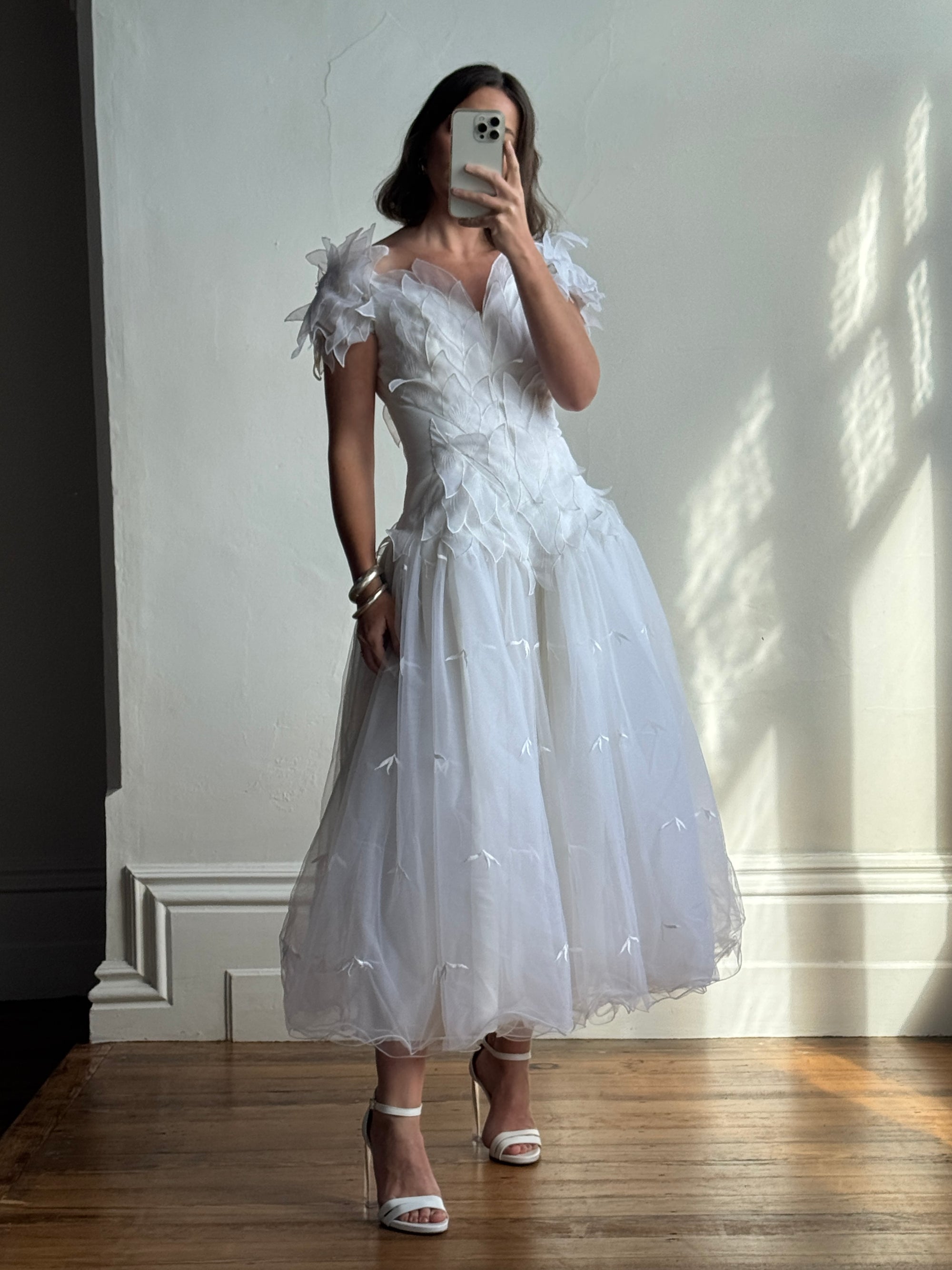 Vintage 80s Basque Waist Tinkerbell Wedding Gown