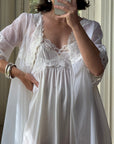 Vintage 80s Wedding Morning Lace Peignoir and Slip Set