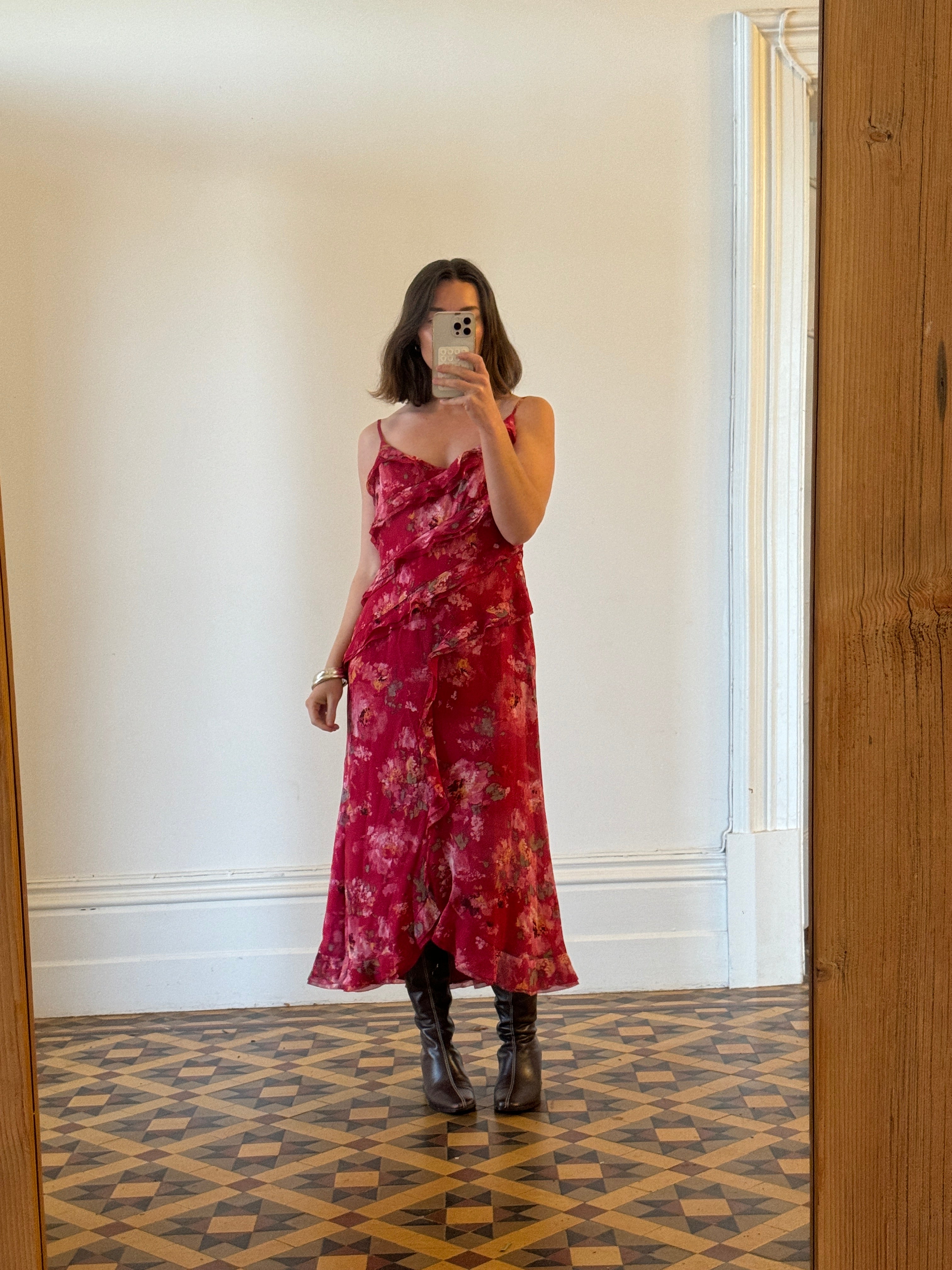 Vintage Y2K Escada Pure Silk Floral Midi Dress