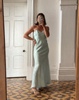 Vintage 90s Aqua Shimmer Strapless Gown