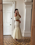 Vintage 80s Drop Waist Quilted Wedding Dress Creme