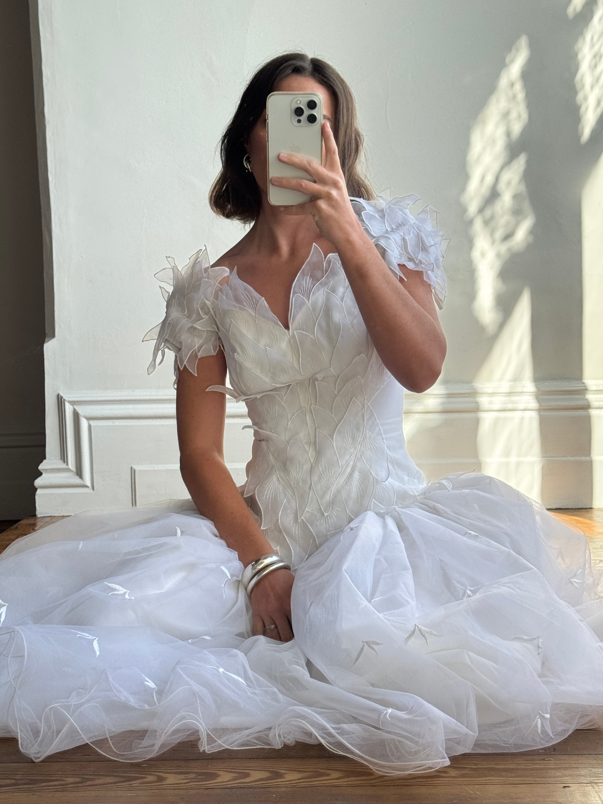 Vintage 80s Basque Waist Tinkerbell Wedding Gown