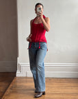 Vintage Y2K Halter Lace Up Corset Red