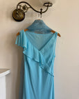 Vintage 90s Aqua Ruffle Slip Dress with Organza Scarf