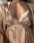 Vintage 80s Champagne Peach Robe and Slip Set