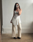 Vintage Asymmetrical Lace Panelled Satin Slip Mini White