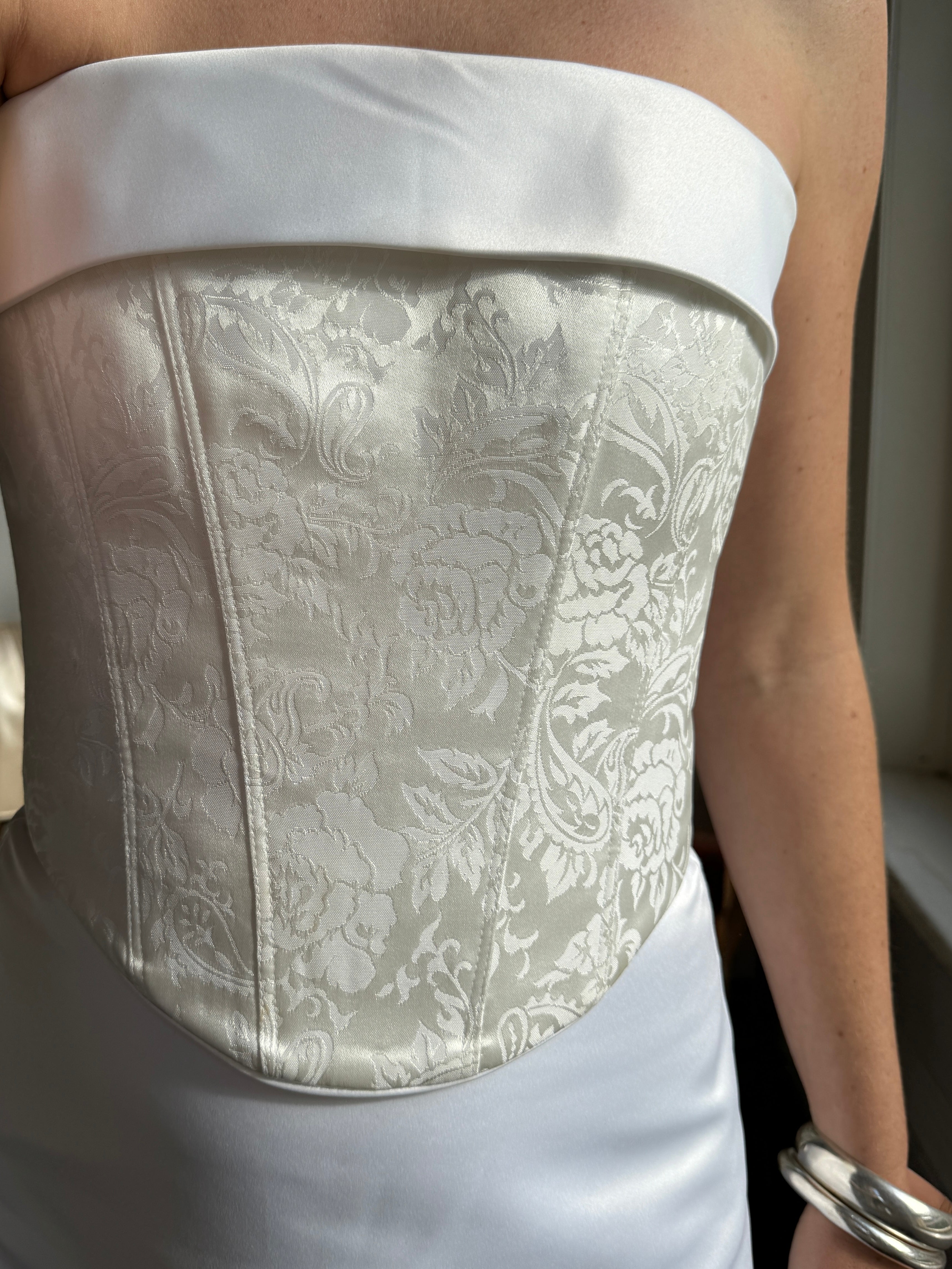 Vintage 90s Two Piece Satin Bridal Skirt and Jacquard Bodice
