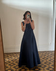 Vintage 90s Satin Bow Gown Navy