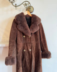 Vintage Suede Leather and Shearling Coat Chocolate Brown